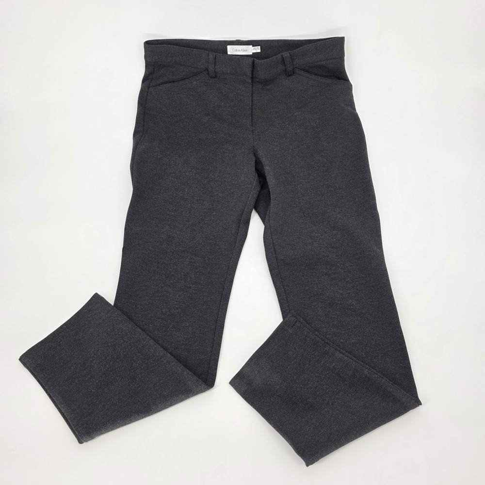 Calvin Klein Women Pants 10 Business Career Charcoal Grey Black Stretch Casual